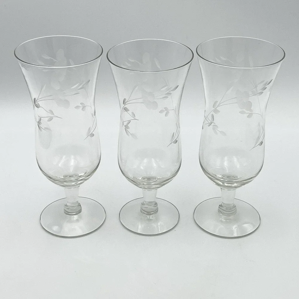 Princess House Heritage Etched Floral Parfait Dessert Glasses Set Of 3‎
